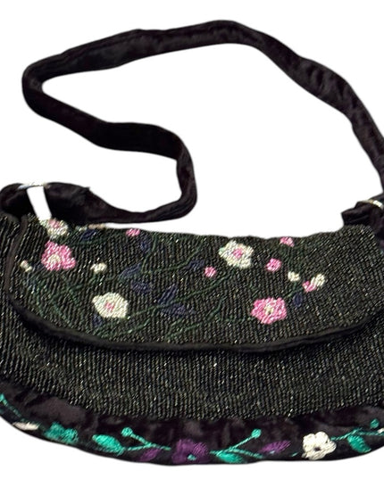 Vintage Velvet Handmade Floral Embellished Black micro beaded Shoulder Bag