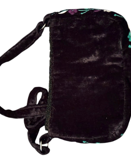 Vintage Velvet Handmade Floral Embellished Black micro beaded Shoulder Bag