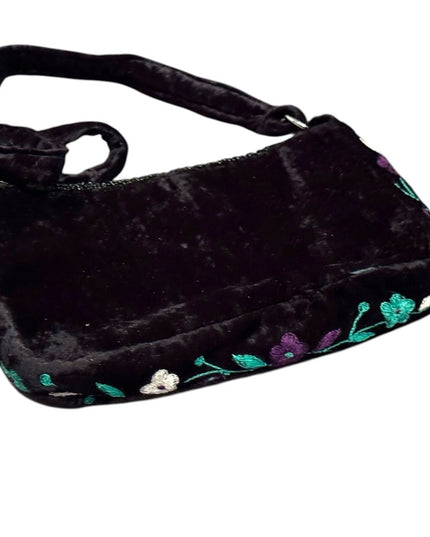 Vintage Velvet Handmade Floral Embellished Black micro beaded Shoulder Bag
