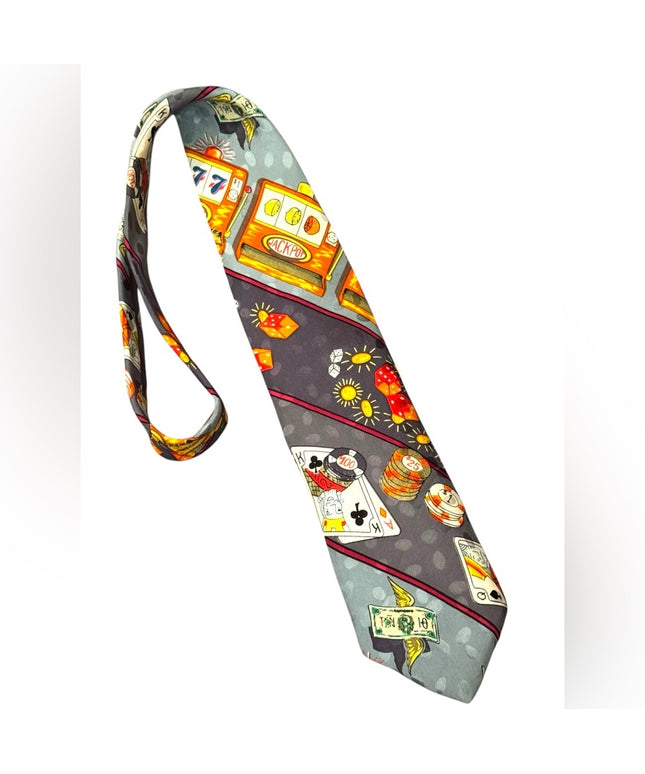 Vintage 1980s Colorful Casino Theme Necktie Nicole Miller
