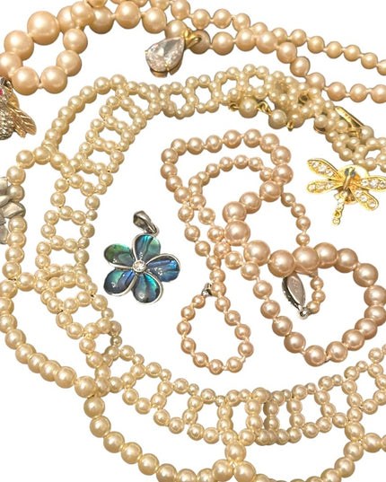Lot Vintage Faux pearl jewelry pendants rhinestones bug brooches necklac…
