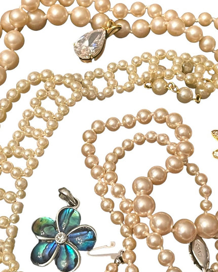 Lot Vintage Faux pearl jewelry pendants rhinestones bug brooches necklac…