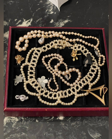 Lot Vintage Faux pearl jewelry pendants rhinestones bug brooches necklac…