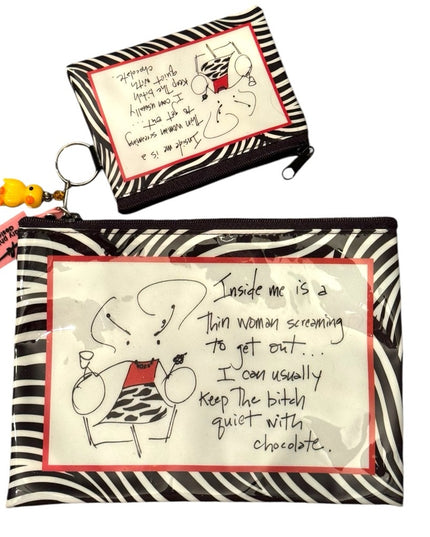 Zebra Print Pouch Set with Humorous Quote Pencil make up