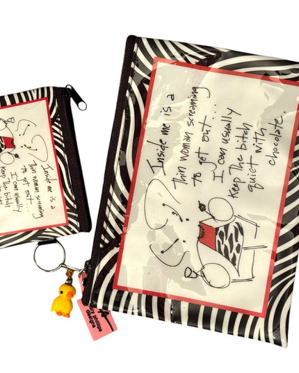 Zebra Print Pouch Set with Humorous Quote Pencil make up