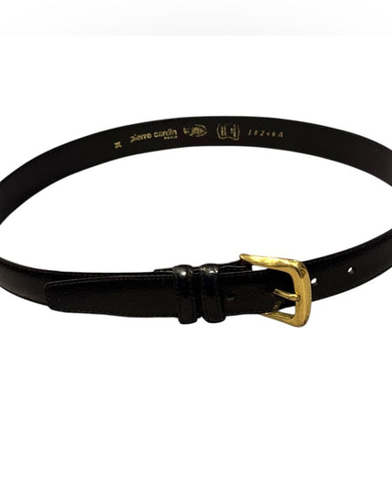 Vintage Pierre Cardin Black Leather Belt with Gold Buckle