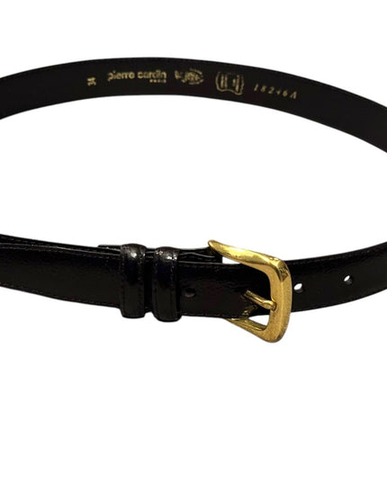 Vintage Pierre Cardin Black Leather Belt with Gold Buckle