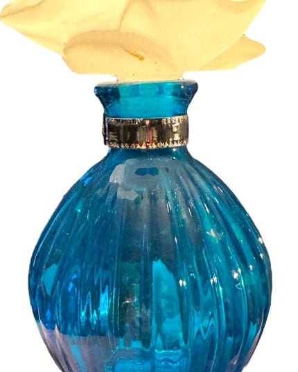Elegant Blue Glass Perfume bottle with large Cream Flower Accent top
