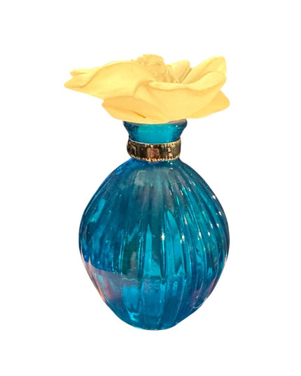 Elegant Blue Glass Perfume bottle with large Cream Flower Accent top