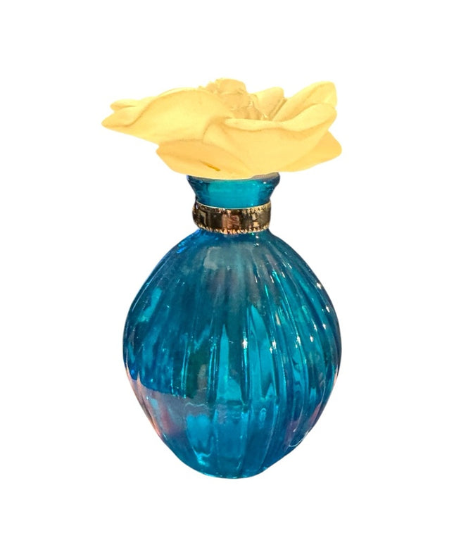 Elegant Blue Glass Perfume bottle with large Cream Flower Accent top