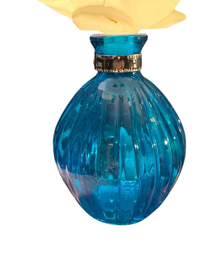 Elegant Blue Glass Perfume bottle with large Cream Flower Accent top