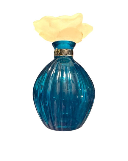 Elegant Blue Glass Perfume bottle with large Cream Flower Accent top