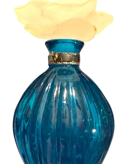 Elegant Blue Glass Perfume bottle with large Cream Flower Accent top