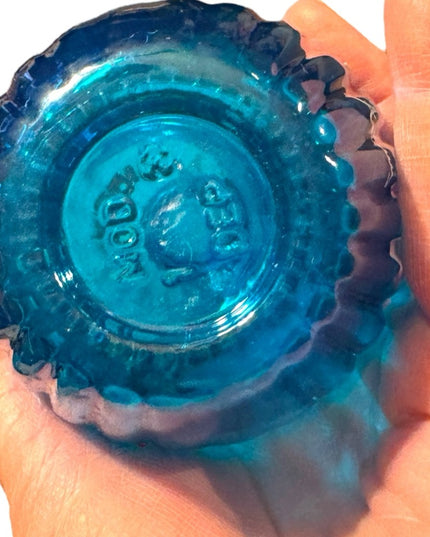 Elegant Blue Glass Perfume bottle with large Cream Flower Accent top