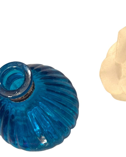 Elegant Blue Glass Perfume bottle with large Cream Flower Accent top