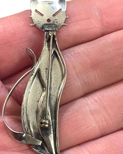 Vintage Mid Century Beau Sterling antiqued brushed Kitty cat brooch