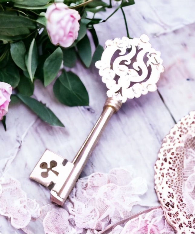 Vintage heavy sterling silver 925 skeleton silver key brooch