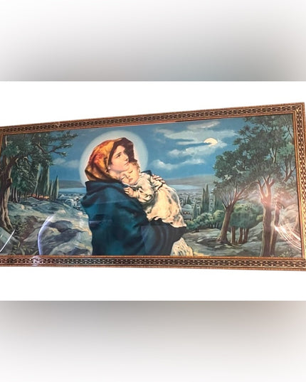 Framed Art Print Religious Mary & Jesus Religious 1940s fancy wood frame