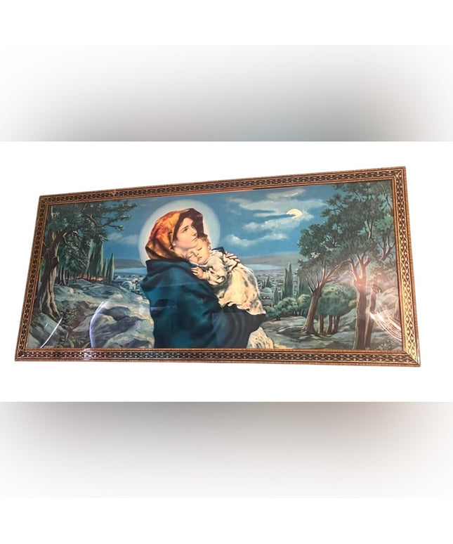 Framed Art Print Religious Mary & Jesus Religious 1940s fancy wood frame