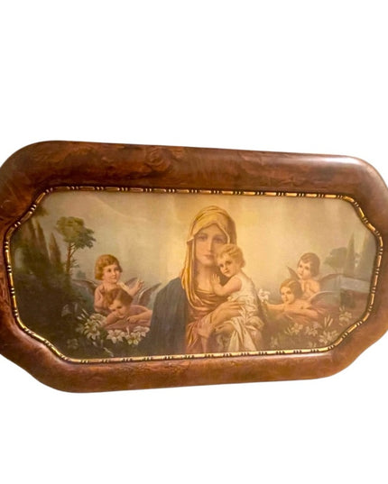 Art Print Religious Mary & Jesus Religious 1920s fancy wood Religious  Antique