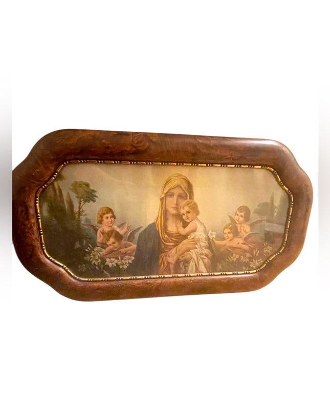 Art Print Religious Mary & Jesus Religious 1920s fancy wood Religious  Antique