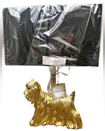 New Yorkshire Terrier Gold Dog Table Lamp Black Boudoir dresser desk bedside