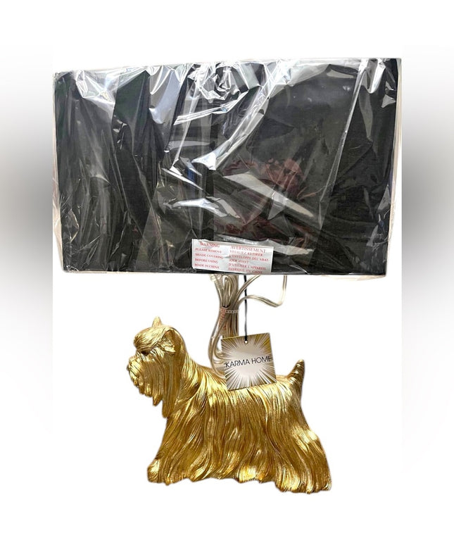 New Yorkshire Terrier Gold Dog Table Lamp Black Boudoir dresser desk bedside
