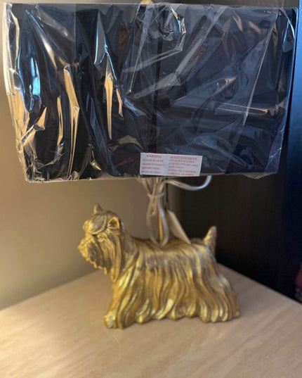 New Yorkshire Terrier Gold Dog Table Lamp Black Boudoir dresser desk bedside