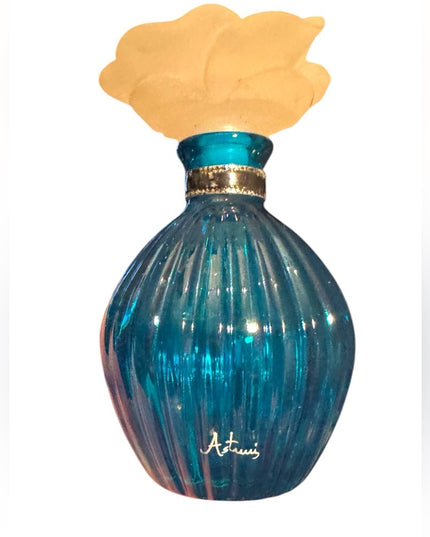 Elegant Blue Glass Perfume bottle with large Cream Flower Accent top