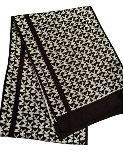 LN Michael Kors Silver Metalic Black MK Logo Houndstooth style Acrylic Scarf
