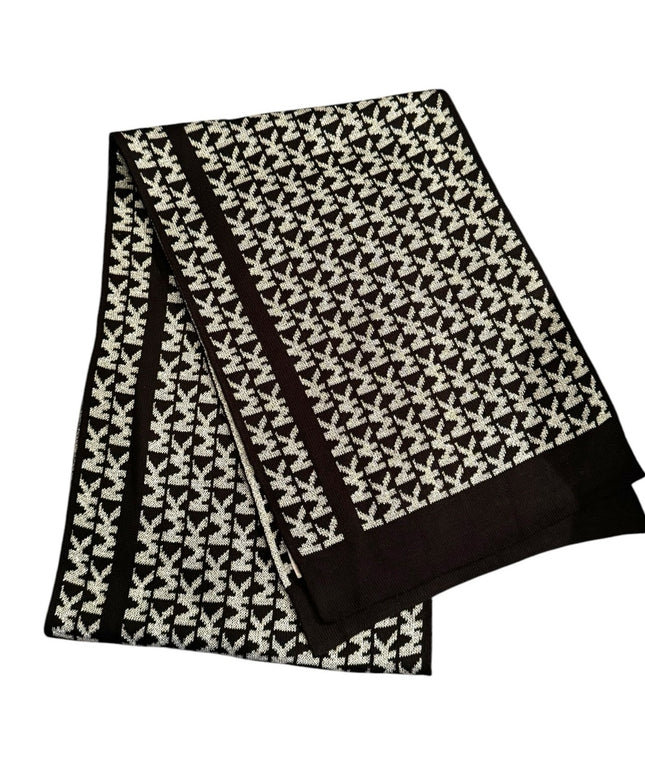 LN Michael Kors Silver Metalic Black MK Logo Houndstooth style Acrylic Scarf