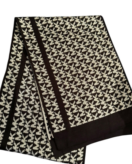LN Michael Kors Silver Metalic Black MK Logo Houndstooth style Acrylic Scarf