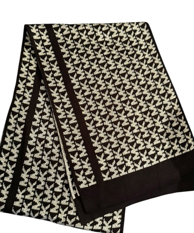 LN Michael Kors Silver Metalic Black MK Logo Houndstooth style Acrylic Scarf