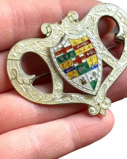 RARE Antique Sterling Silver 925 Enameled Canada Provinces fancy Brooch