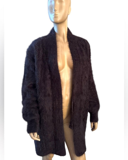 Lovely Vintage Brown Angora Rabbit Fur Coat beaded sweater Unique