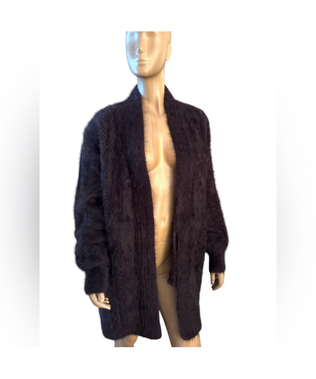 Lovely Vintage Brown Angora Rabbit Fur Coat beaded sweater Unique