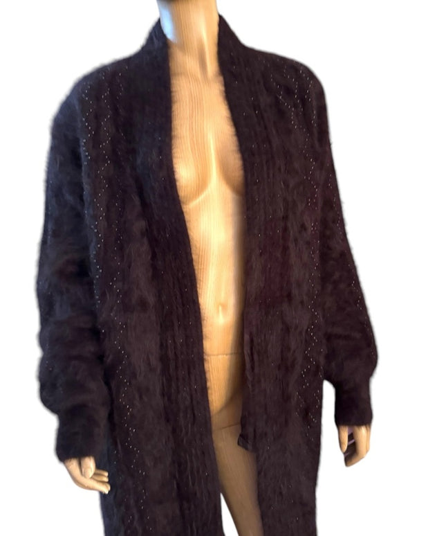 Lovely Vintage Brown Angora Rabbit Fur Coat beaded sweater Unique