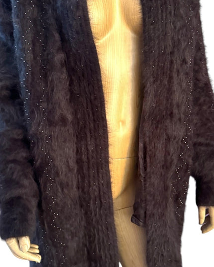 Lovely Vintage Brown Angora Rabbit Fur Coat beaded sweater Unique