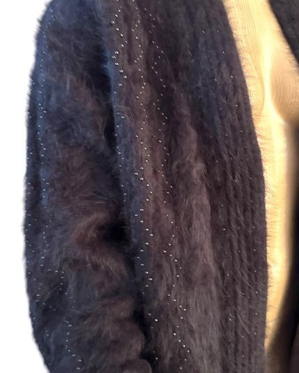 Lovely Vintage Brown Angora Rabbit Fur Coat beaded sweater Unique