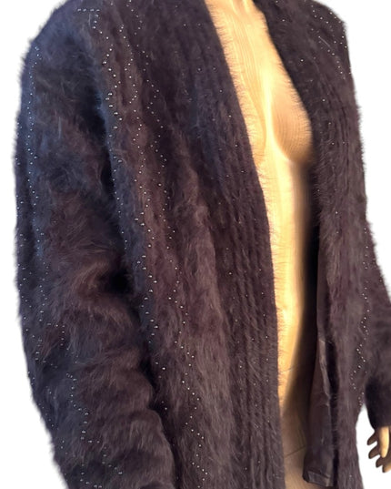 Lovely Vintage Brown Angora Rabbit Fur Coat beaded sweater Unique