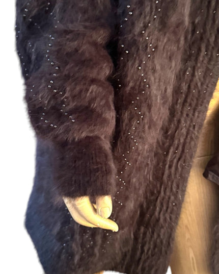 Lovely Vintage Brown Angora Rabbit Fur Coat beaded sweater Unique