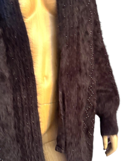Lovely Vintage Brown Angora Rabbit Fur Coat beaded sweater Unique