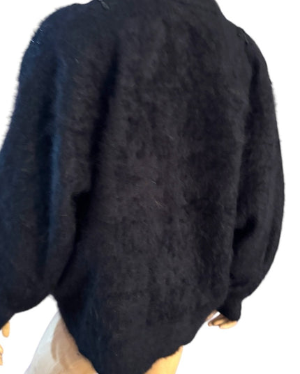 Elegant Vintage Unique Black Embroidered Women's Angora Rabbit Jacket cardigan