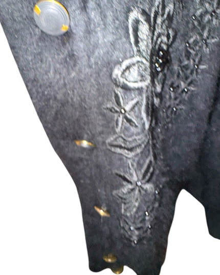 Elegant Vintage Unique Black Embroidered Women's Angora Rabbit Jacket cardigan