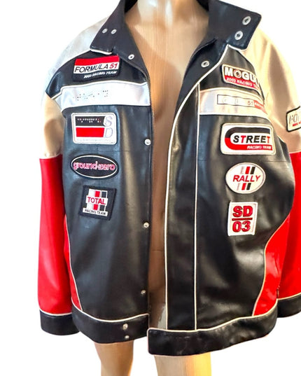 Mens Stardom 2XL Racing Memorabilia Black Red Jacket patches