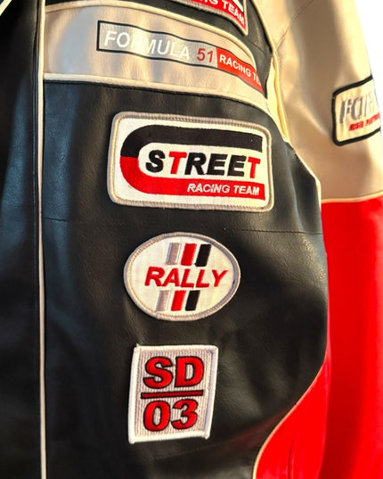 Mens Stardom 2XL Racing Memorabilia Black Red Jacket patches