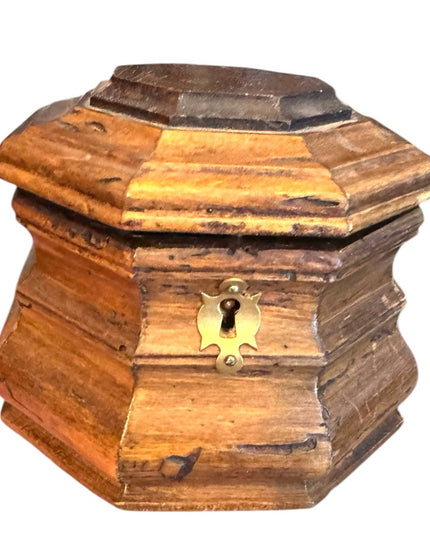 Antique solid wood hand made Wooden Hexagonal locking trinket jewelry Box
