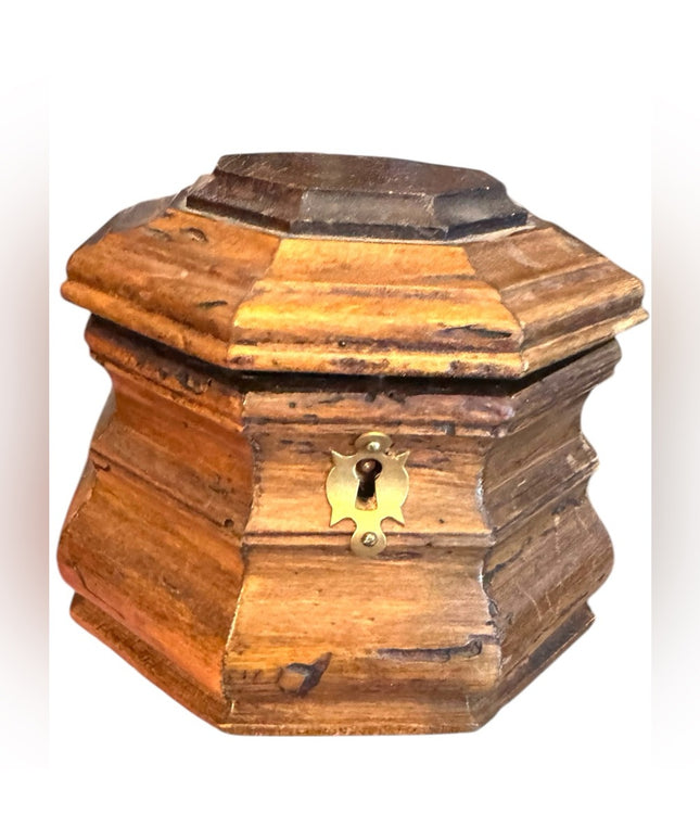 Antique solid wood hand made Wooden Hexagonal locking trinket jewelry Box