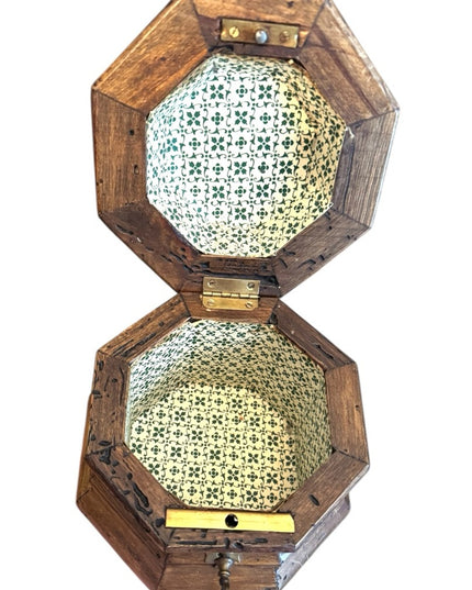 Antique solid wood hand made Wooden Hexagonal locking trinket jewelry Box