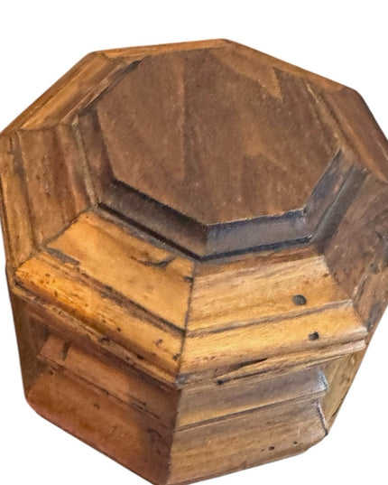 Antique solid wood hand made Wooden Hexagonal locking trinket jewelry Box
